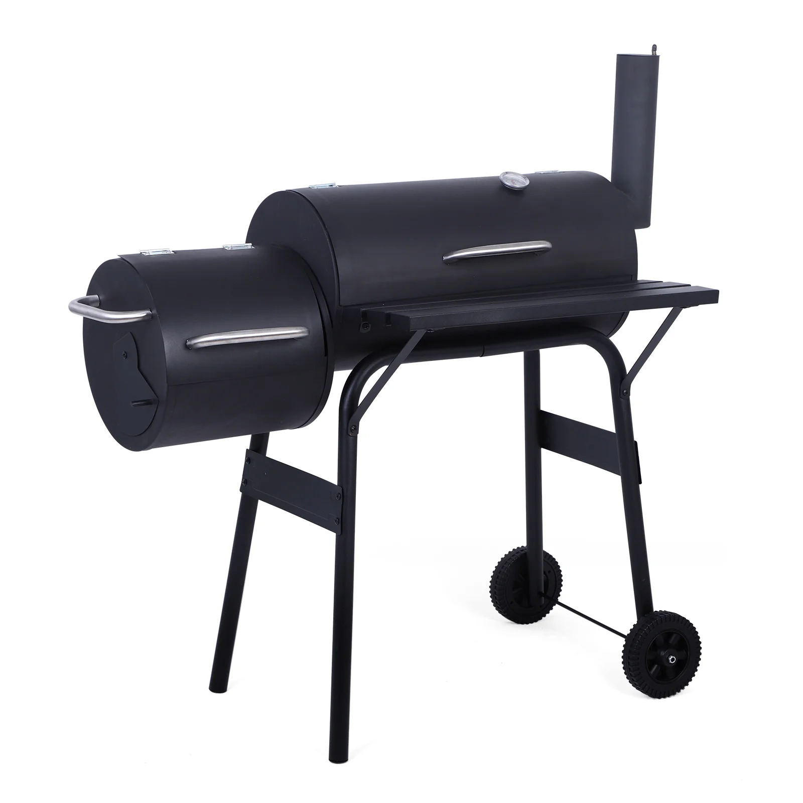 HOLZKOHLEGRILL Camping Smoker Grill 2-in-1 Design 3 Grillroste Seitentisch mit Rädern Schwarz ideal für Garten & Picknick - Schwarz, Metall (53/114/115cm) - Livingandhome