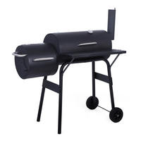 HOLZKOHLEGRILL Camping Smoker Grill 2-in-1 Design 3 Grillroste Seitentisch mit Rädern Schwarz ideal für Garten & Picknick - Schwarz, Metall (53/114/115cm) - Livingandhome