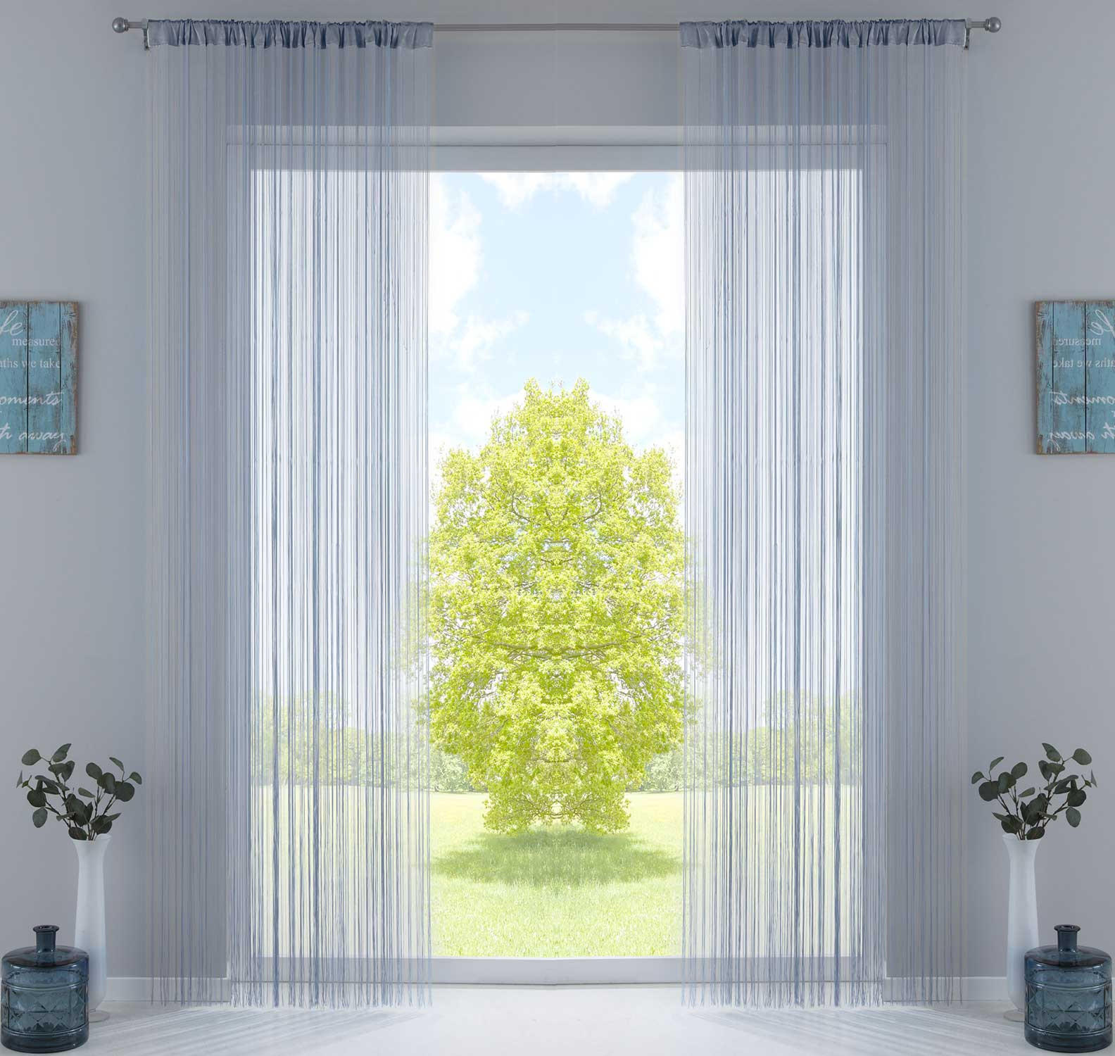 FADENGARDINE 2ER SET HxB 250x140 cm Grau - Grau, Textil (140/250cm) - Gardinenbox