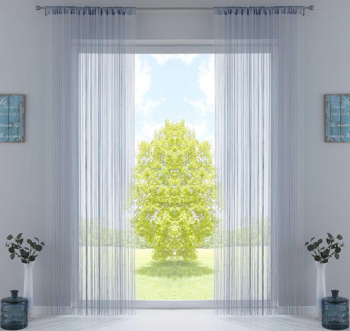 FADENGARDINE 2ER SET HxB 250x140 cm Grau - Grau, Textil (140/250cm) - Gardinenbox