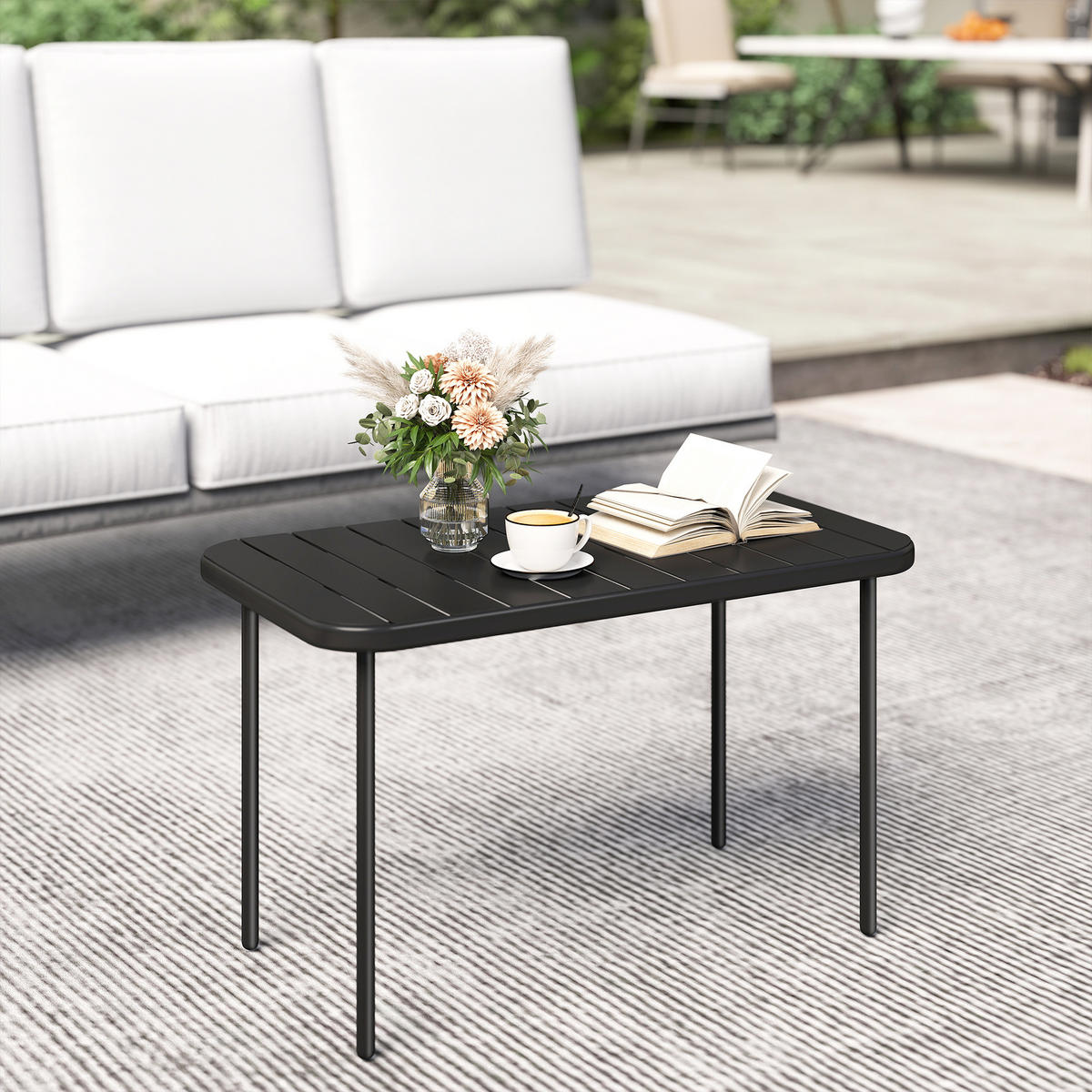 GARTENBEISTELLTISCH DE-14224 verzinkter Stahl mit Lattenrost Schwarz - Schwarz, Metall (90/50/43cm) - ComfortXL