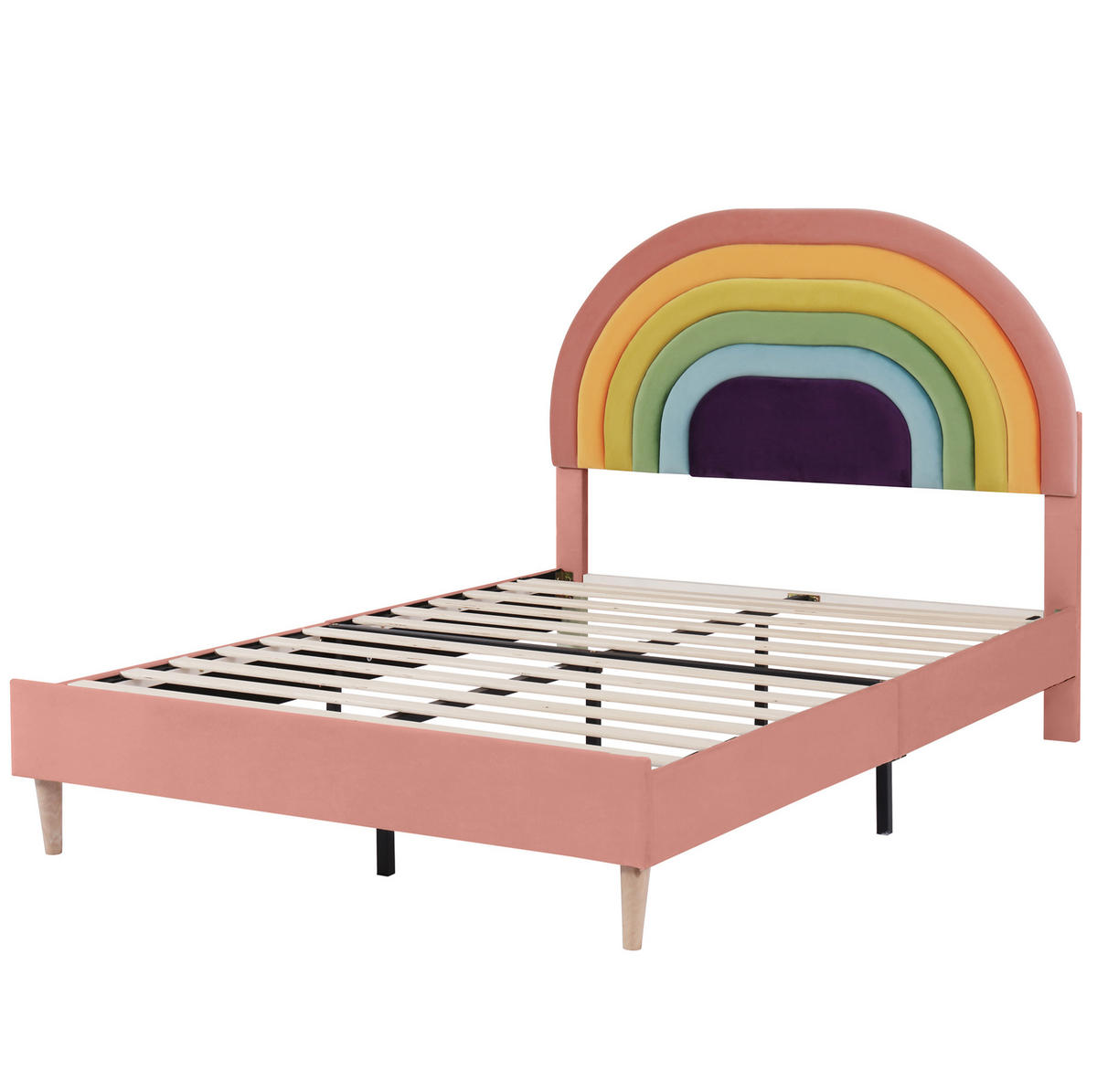 POLSTERBETT 140/200 cm mit Lattenrost, höhenverstellbarem Regenbogen-Kopfteil aus Samt, Rosa - Rosa, Textil (140/200cm) - Redom