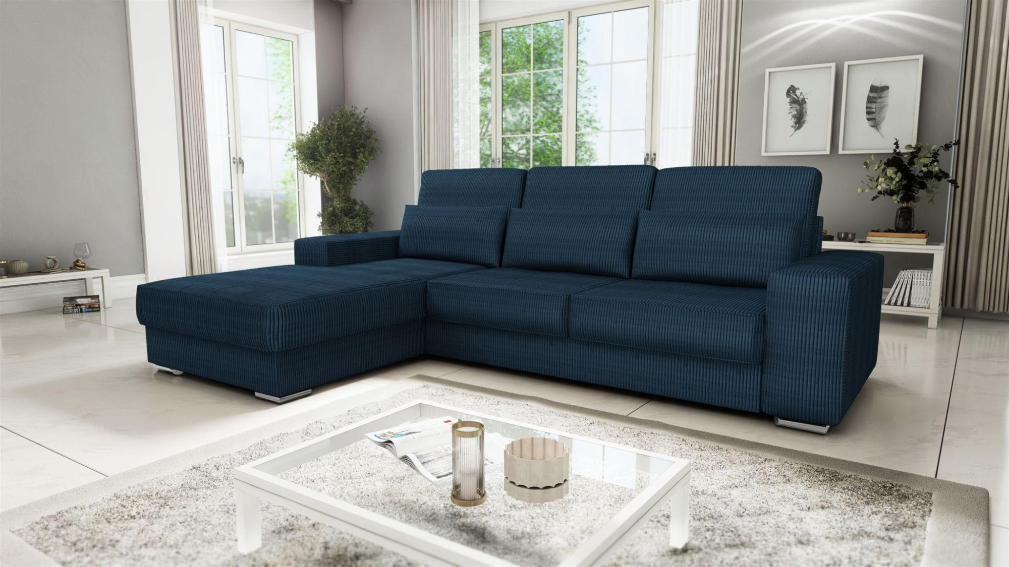 ECKSOFA Nevio In Scala - Dunkelblau, Holzwerkstoff/Textil (312/202cm) - Fun Möbel