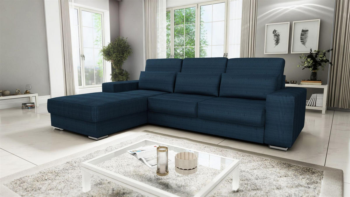 ECKSOFA Nevio In Scala - Dunkelblau, Holzwerkstoff/Textil (312/202cm) - Fun Möbel