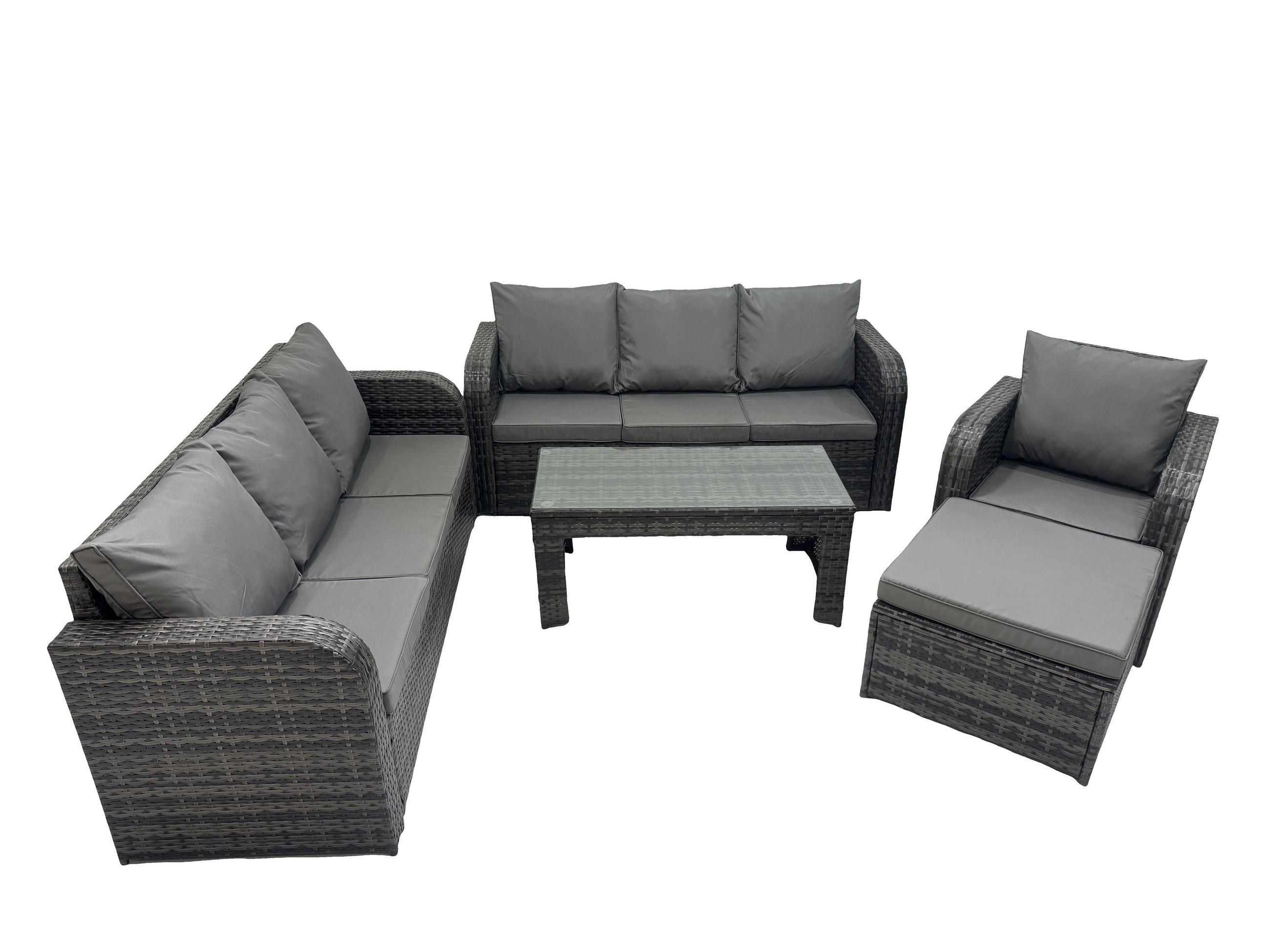 GARTENSOFA SET mit rechteckigem COUCHTISCH Polyrattan 8-Sitzer Dunkelgrau - Dunkelgrau/Grau, Glas/Kunststoff - Fimous