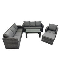 GARTENSOFA SET mit rechteckigem COUCHTISCH Polyrattan 8-Sitzer Dunkelgrau - Dunkelgrau/Grau, Glas/Kunststoff - Fimous