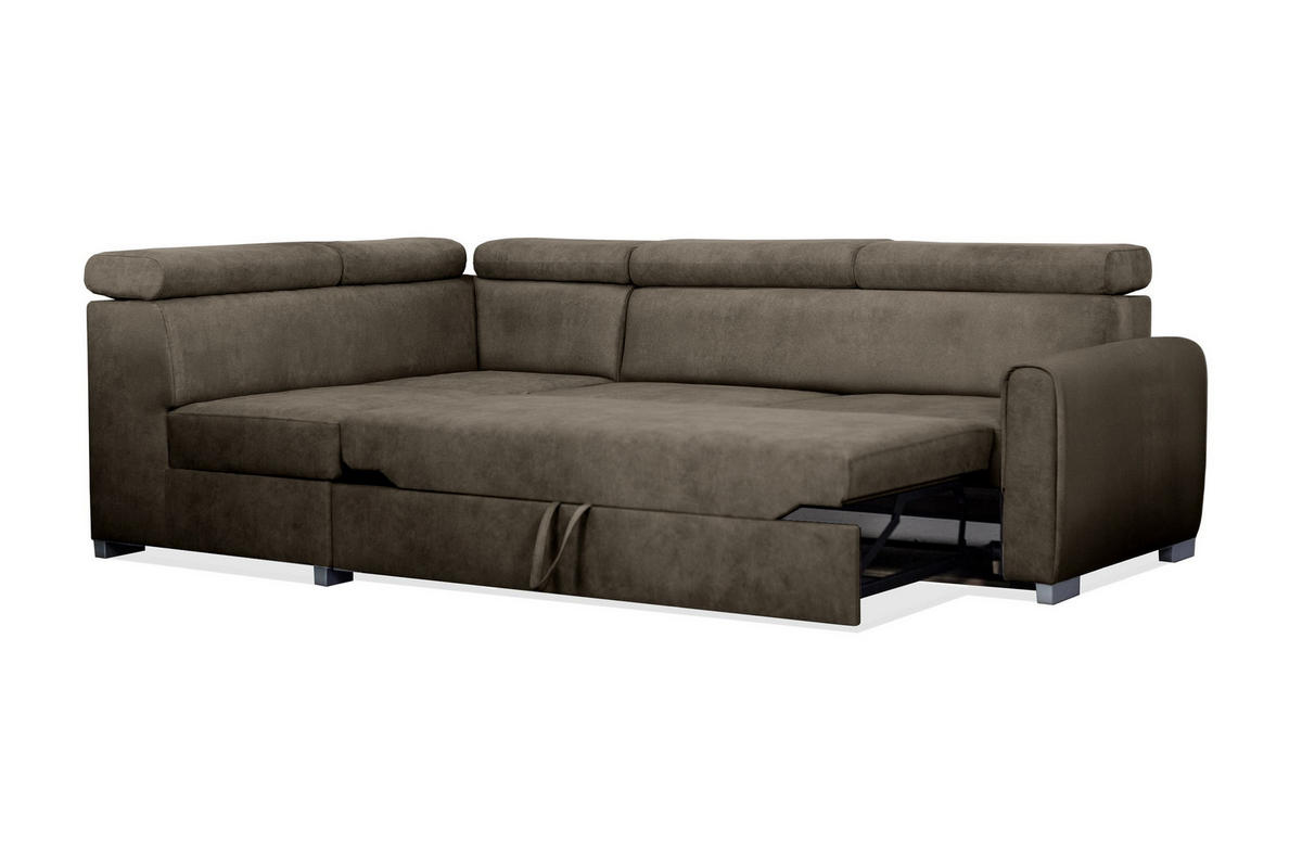 ECKSOFA Covo Braun, mit Bettzeugablage und verstellbaren Kopfstützen, linke seite - Braun, Holzwerkstoff (253/156cm) - Bettso