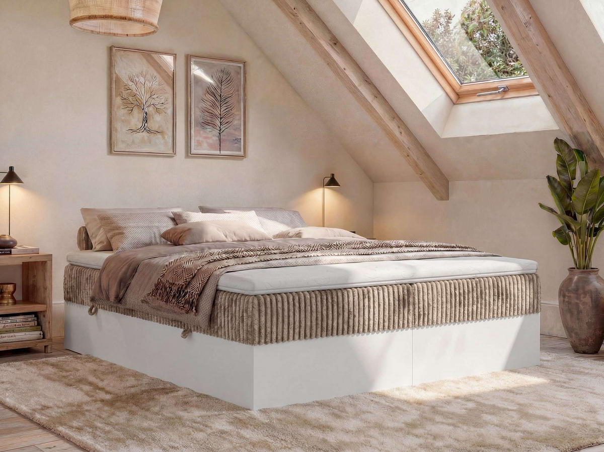POSTEL BOXSPRING TRAVIT ZERO 140/200 - Hnědá Manšestr - Topper Visco - H4 - černá/hnědá, textil/plast (140/200cm) - MKS