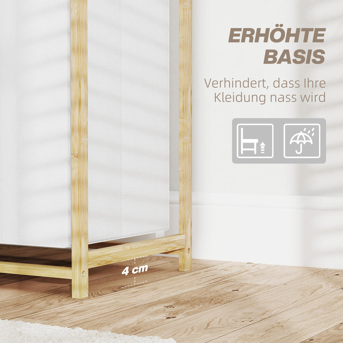 WÄSCHEKORB 4 Fächer Wäschesammler, 70 x 36 x 70 cm Bambus Weiß - Weiß, Naturmaterialien (70/70/36cm) - HOMCOM