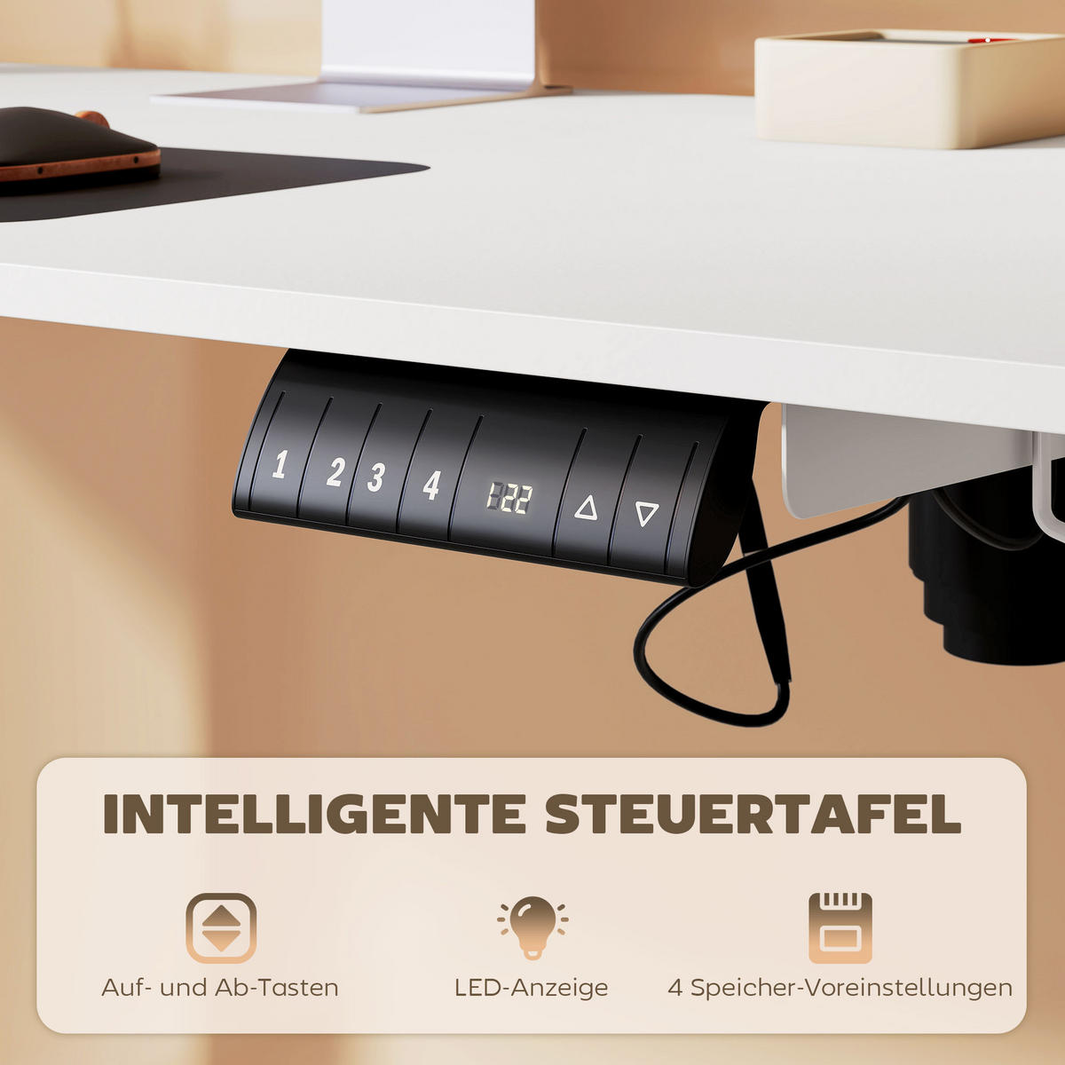 HÖHENVERSTELLBARER Schreibtisch 140 x 70cm Elektrisch Computertisch mit Haken - Weiß, Kunststoff (140/70/116cm) - Vinsetto