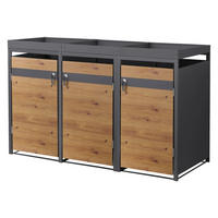 MÜLLTONNENBOX 3er mit Pflanzdach Anthrazit-Holzoptik - Braun, Metall (200/124/80cm) - ML-DESIGN