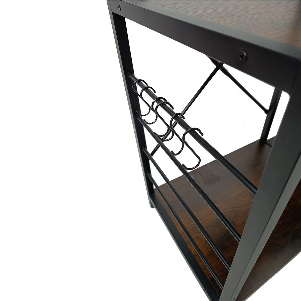 KÜCHENREGAL Holzoptik Metall Dunkelbraun Schwarz mit Haken & Korb 90x40x84 cm - Dunkelbraun/Schwarz, Holzwerkstoff/Metall (90/84/40cm) - Begryf