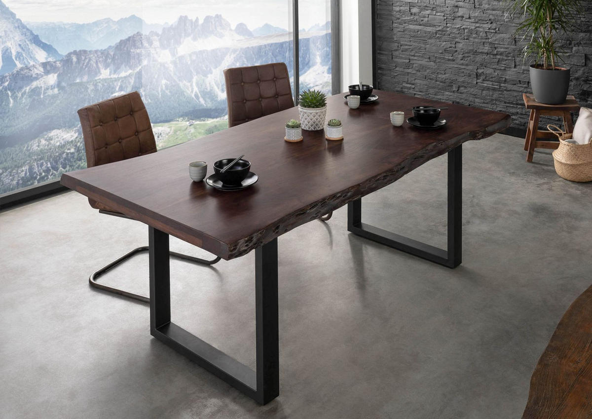 BAUMTISCH Akazie 200x100x77 braun lackiert / U-Beine anthrazit matt FREEFORM 5 - Anthrazit/Braun, Holz (200/100/77cm) - Massivmoebel24
