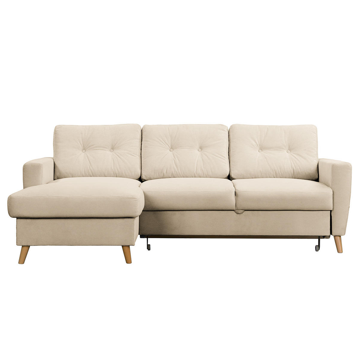 ECKSOFA mit Longchair - Beige/Braun, Holz/Textil (223/148cm) - home24