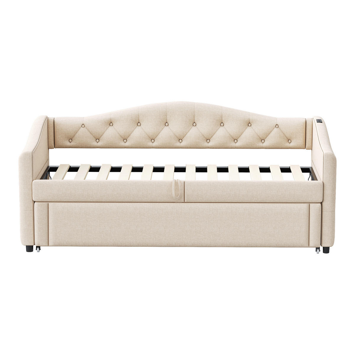 POLSTERBETT 90/200 cm Beige mit USB-Anschluss und Lattenrost - Beige, Textil (90/200cm) - OKWISH