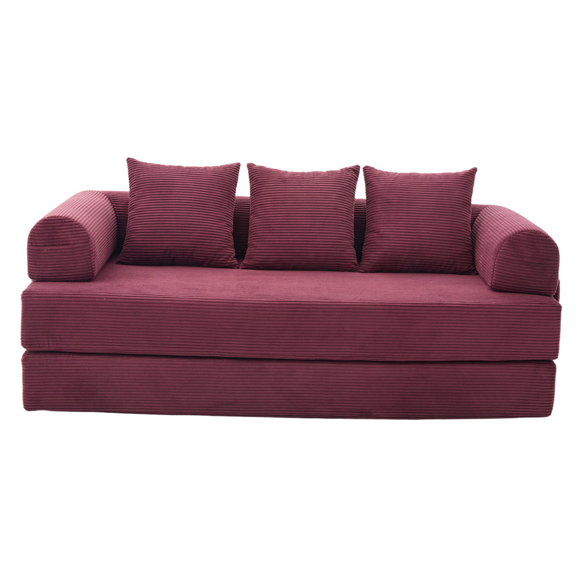 SOFA modular 200 x 94 cm Cord Wine Red mit Metallgestell und 3 Kissen - Rot, Kunststoff (94/67/200cm) - Meubliv