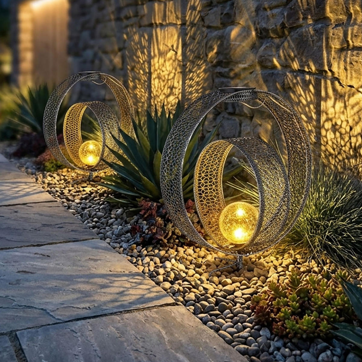 LED AUSSENLEUCHTE Metall Silber 2er Set - Silberfarben, Glas (30/20/42cm) - Globo Lighting