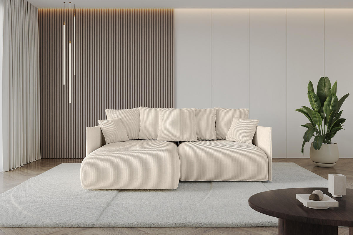 ECKSOFA mit Schlaffunktion und Bettkasten ONESK-L 208x165x40 Beige Cord - Beige, Holzwerkstoff/Kunststoff (208/165cm) - ALTDECOR