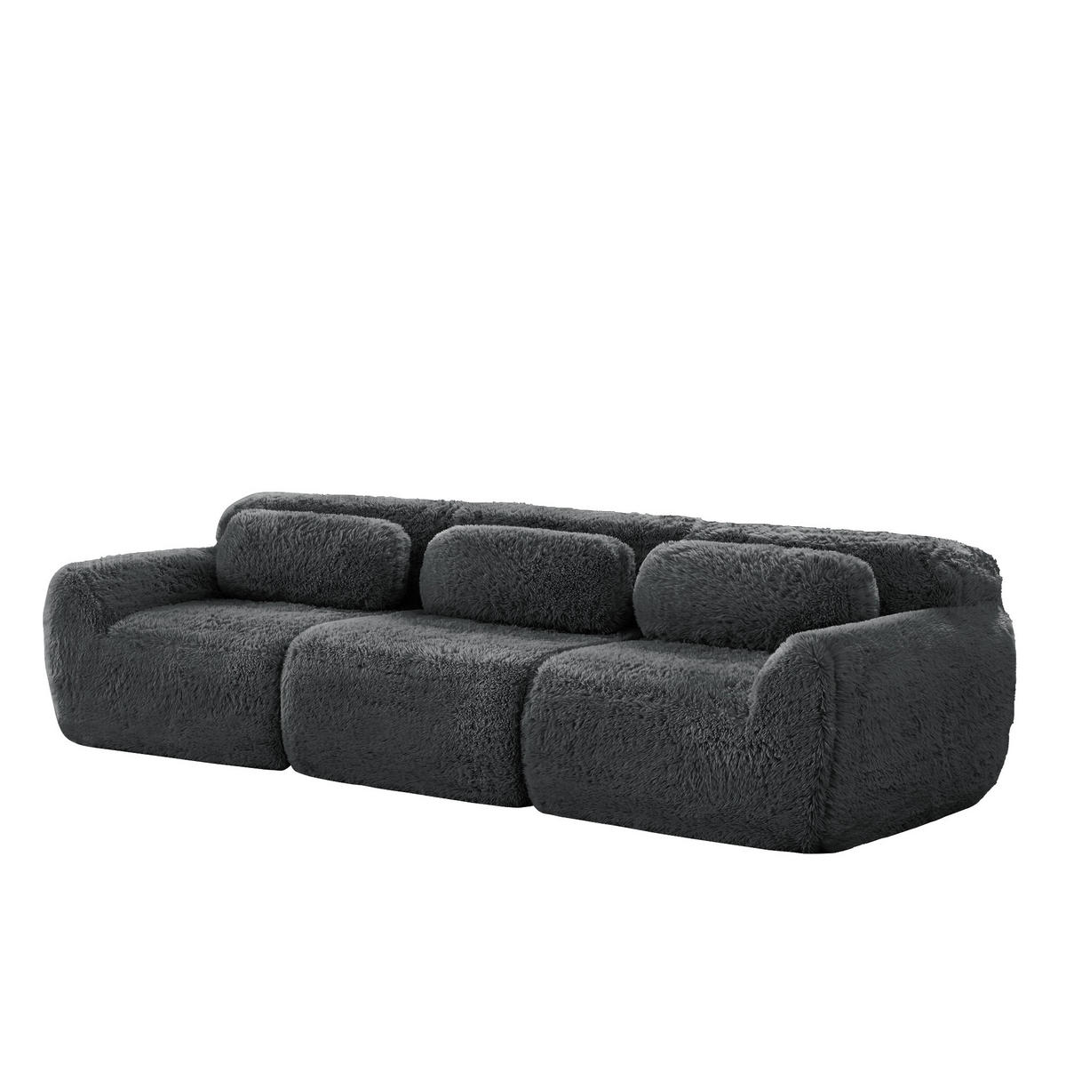 3-SITZER Sofa aus Plüsch mit modularem Design Grau - Grau, Textil (104/73/291cm) - Modenvie