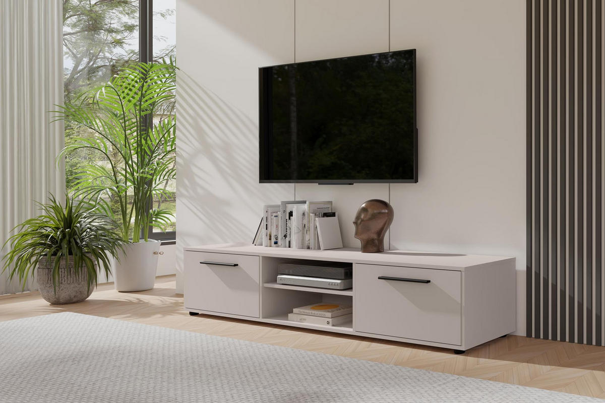 RTV-SCHRANK Maxivo 190 Kaschmir, breiter zweitüriger TV-Tisch - Kaschmir/Schwarz, Holzwerkstoff (190/38/40cm) - Bettso