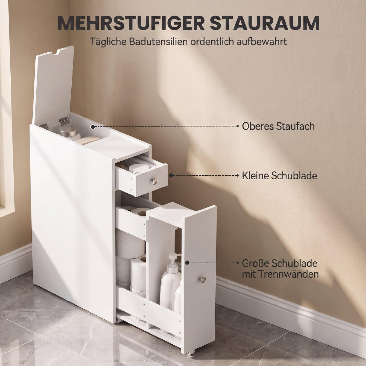 BADEZIMMERSCHRANK MDF PU-Papier Weiß - Weiß, Holzwerkstoff/Kunststoff (16/58/48cm) - HOMCOM
