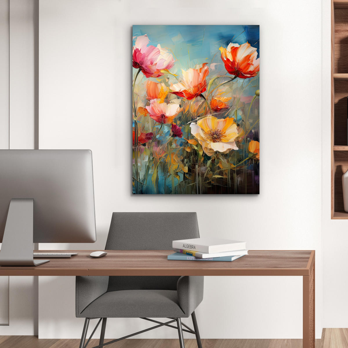METALLBILD Blumen - Aquarell - Kunst - Botanisch - Natur 60x80 cm - Orange, Metall (60/80cm) - MuchoWow