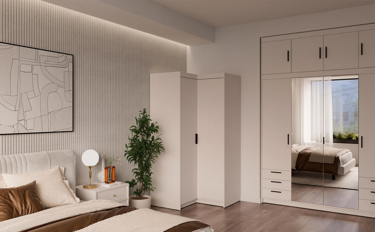 ECKSCHRANK Storicos Beige 97,8/190,5/97,8 cm – Modern, ideal für Ecken - Beige, Holzwerkstoff/Kunststoff (97.8/190.5/97.8cm) - AX Living