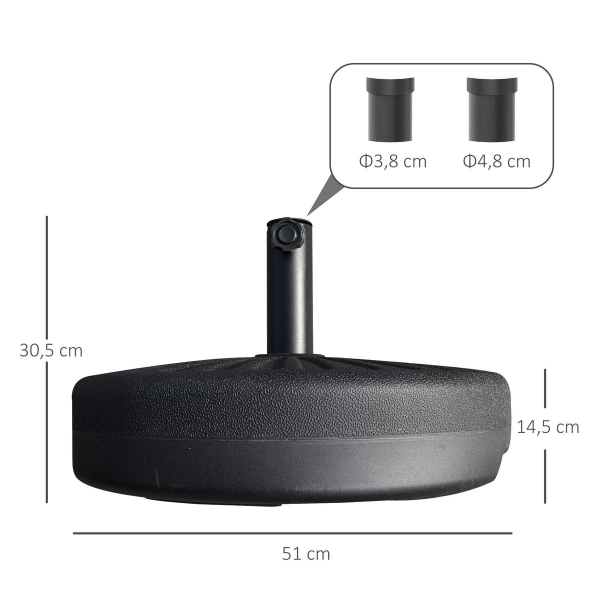 SONNENSCHIRMSTÄNDER Schwarz 51/51/30,5 cm - Schwarz, Kunststoff (51/51cm) - PANGIVO