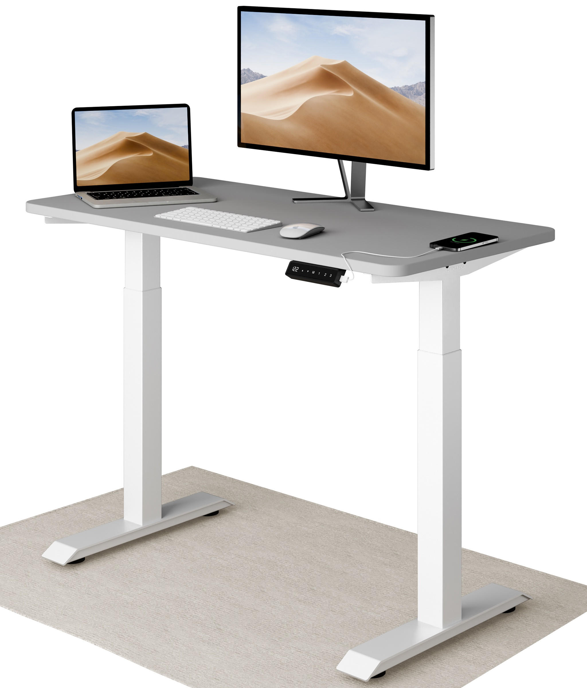 SCHREIBTISCH Elektrisch Höhenverstellbarer HomeOne 120x60cm Weiß/Grau mit Memory-Funktion, Anti-Kollisions Technologie - Weiß/Grau, Holzwerkstoff (60/120/72cm) - Desktronic