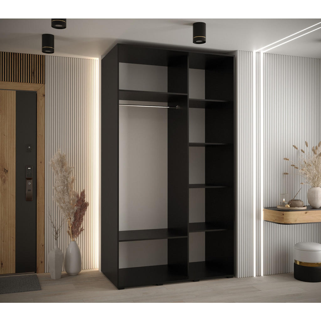 Thumbnail - Abiks Möbel Schwebetürenschrank, Schwarz, Schwarz, Schwarz, Metall, Nachbildung, 6 Fächer, 130x235x60 cm, Schlafzimmer, ...