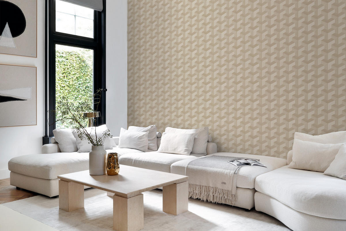TAPETE 3D-Muster 50 x 900 cm - Beige, Papier (50/900cm) - Origin Wallcoverings