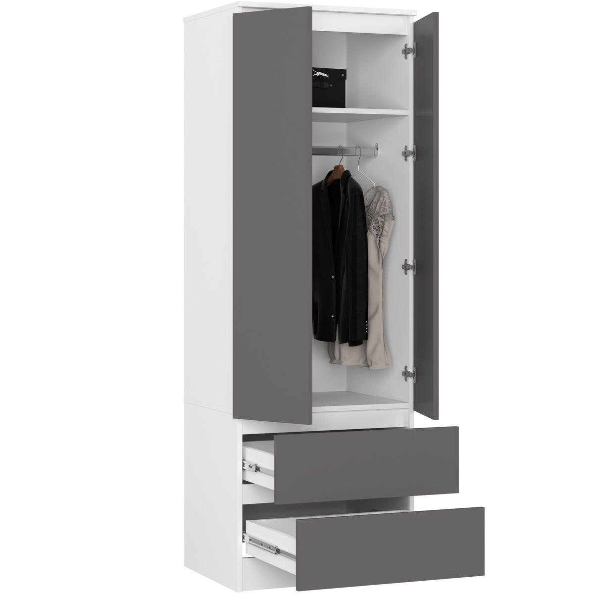 KLEIDERSCHRANK Weiß, Grau 60x51x180 cm - Graphitfarben/Weiß, Holzwerkstoff (60/180/51cm) - Akord