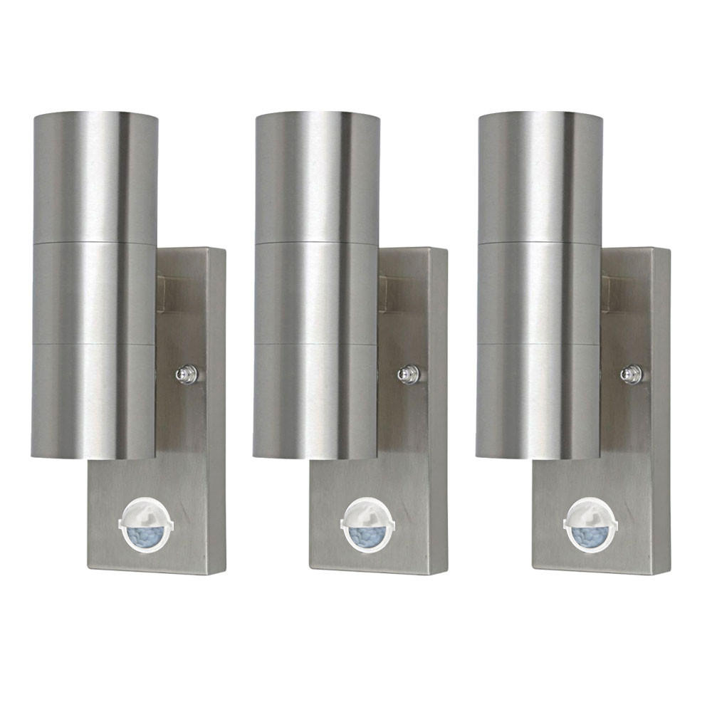 AUSSEN-WANDLEUCHTE Silber mit Bewegungsmelder 3er Set - Silberfarben, Glas (6/22/11.5cm)