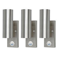 AUSSEN-WANDLEUCHTE Silber mit Bewegungsmelder 3er Set - Silberfarben, Glas (6/22/11.5cm)