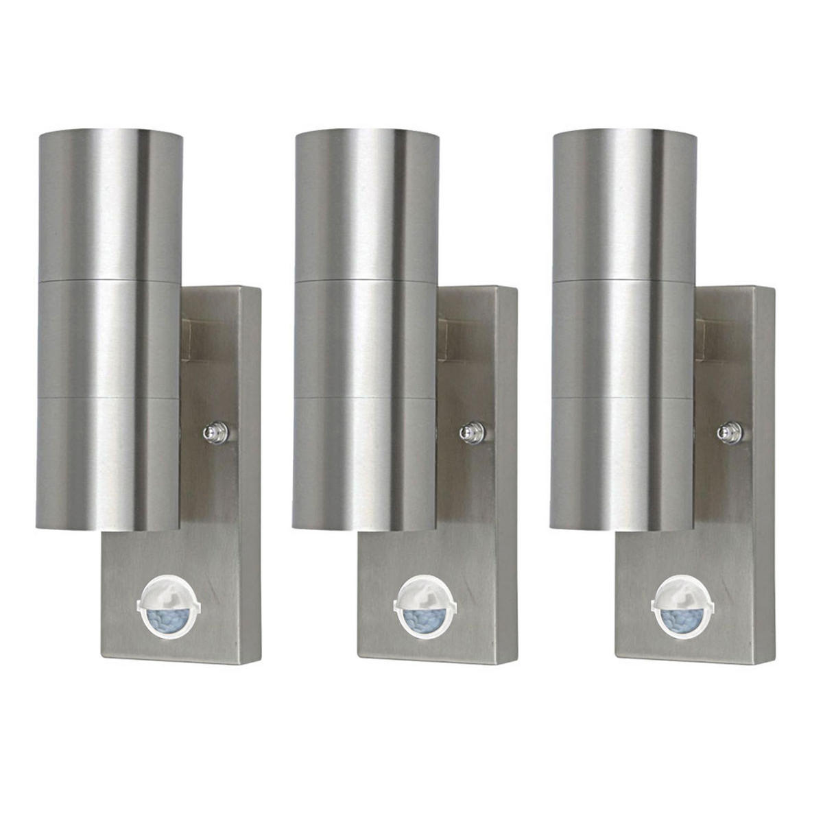 AUSSEN-WANDLEUCHTE Silber mit Bewegungsmelder 3er Set - Silberfarben, Glas (6/22/11.5cm)