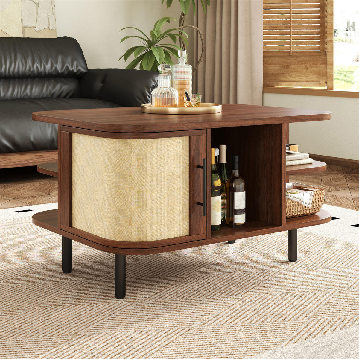 COUCHTISCH Design mit Stauraum & Metallrahmen - Braun, Holz (60/80/46.5cm) - Kaket