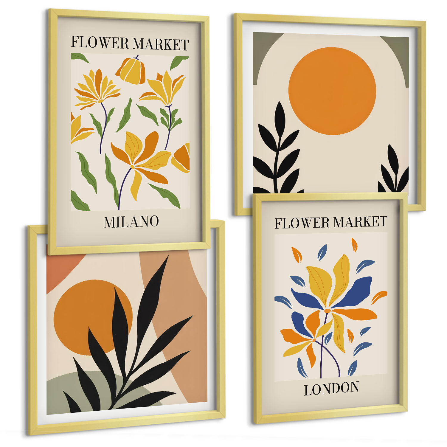 BILDER SET 4er Set - 50x50 cm & 40x60 cm Goldrahmen - Blumenposter Paris Mailand - Goldfarben, Kunststoff (50/50cm) - TULUP