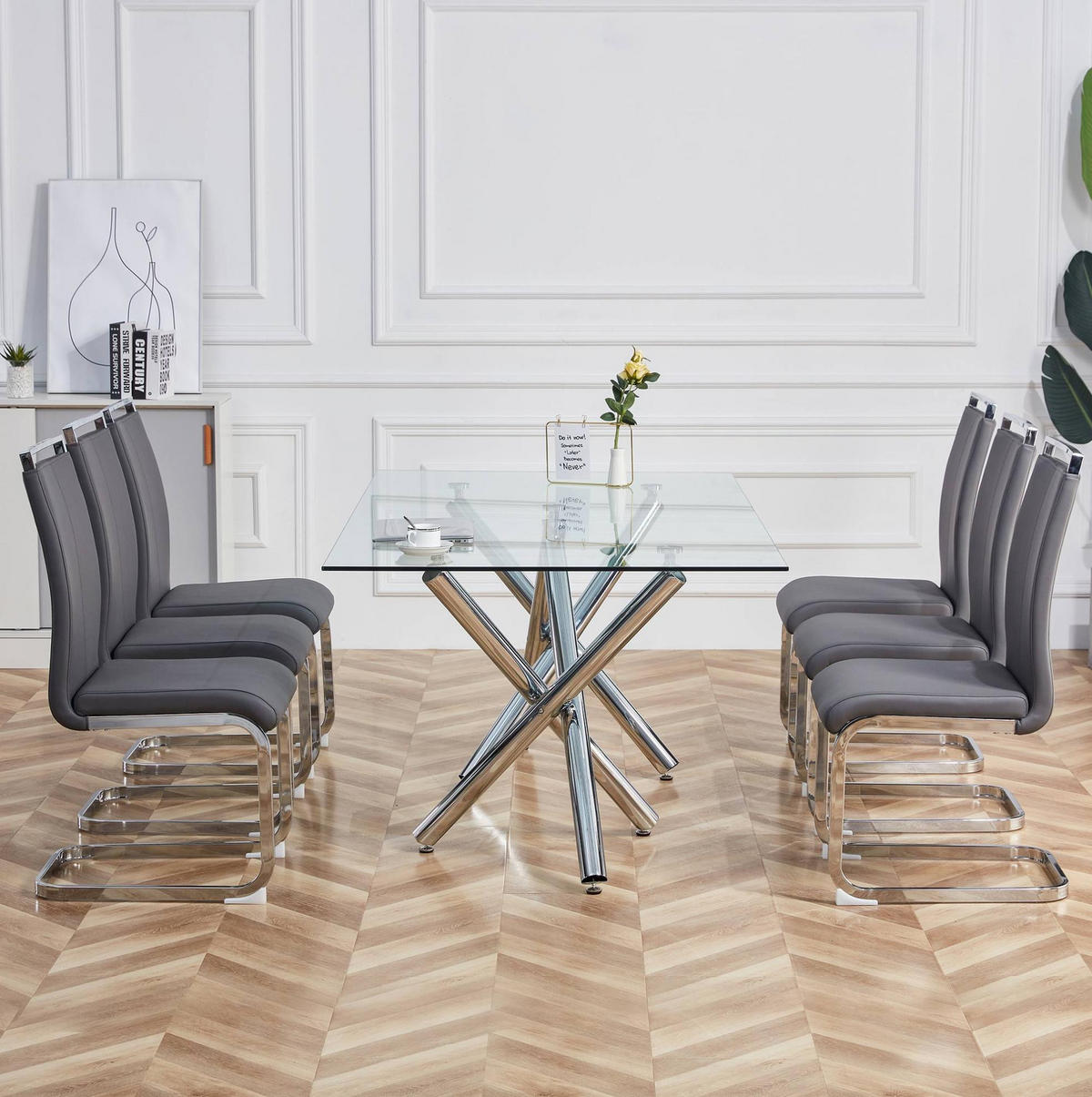 FREISCHWINGER 4er-Set Kunstleder Grau verchromtes Metallgestell - Grau, Metall (42/100/54cm) - Meubliv