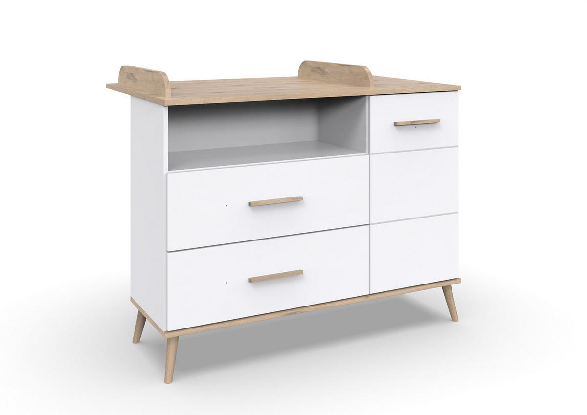 BABYZIMMER Fehmarn in Weiß und Viking- Oak 8 teilig - Weiß, Holzwerkstoff (120/200/80cm)