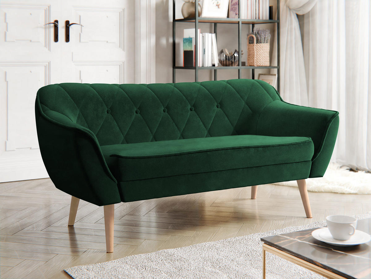 SOFA Skand 2 - Smaragdgrün/Naturfarben, Holz/Textil (140/75/74cm) - MIRJAN24