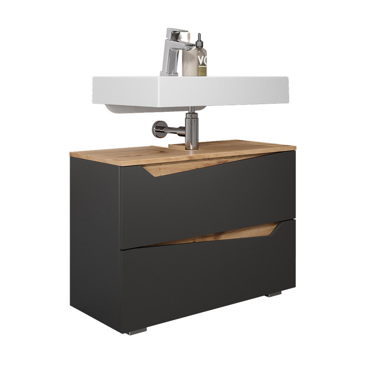 WASCHBECKENUNTERSCHRANK Marelle Anthrazit/Artisan 80 x 57.5 cm mit 2 Schubladen - Anthrazit/Eiche Artisan, Holzwerkstoff (80/57.5/35cm) - Vicco