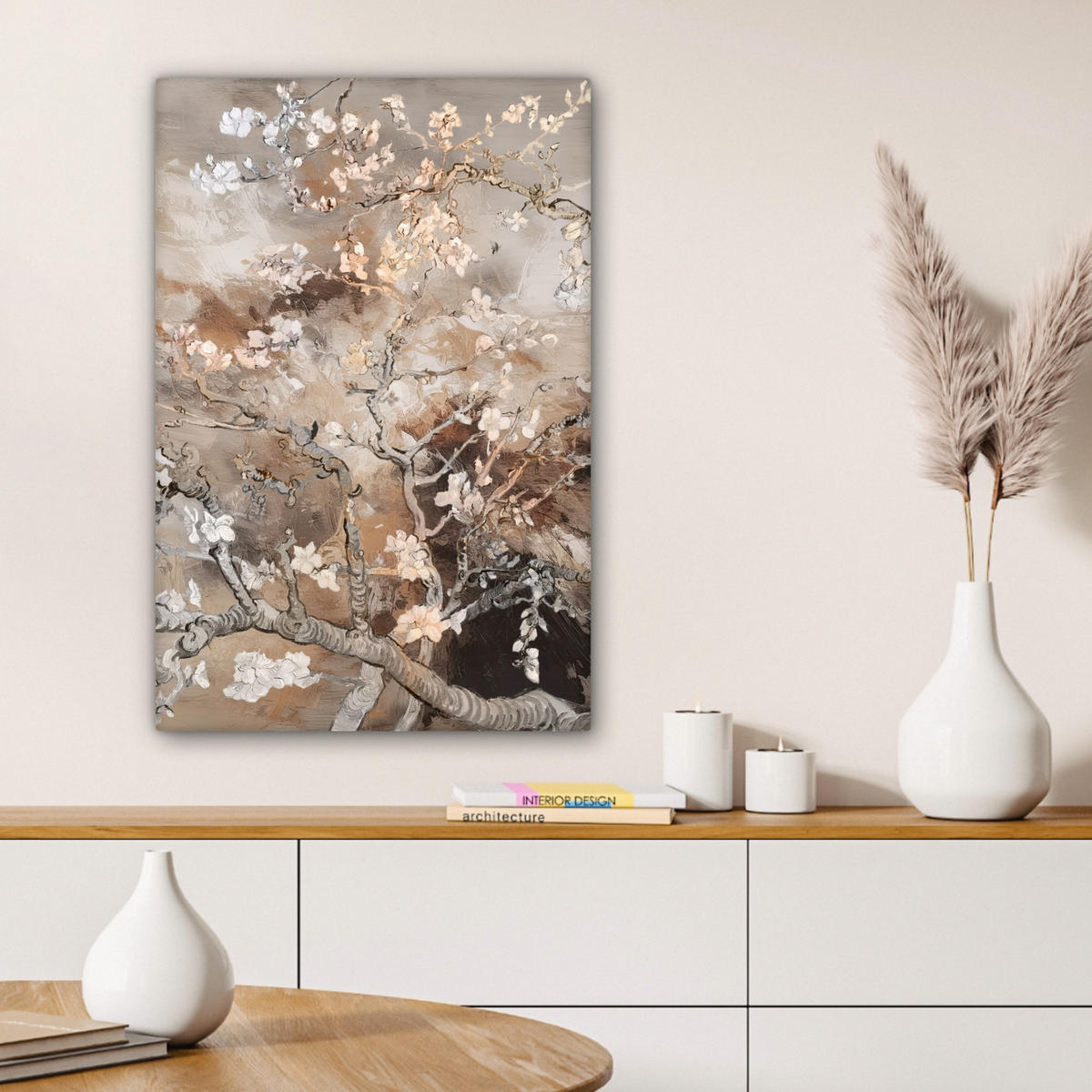 LEINWANDBILD Mandelblüte - Kunst - Van Gogh - Beige - Abstrakt Wanddeko Schlafzimmer 60x90 cm - Braun, Textil (60/90cm) - MuchoWow