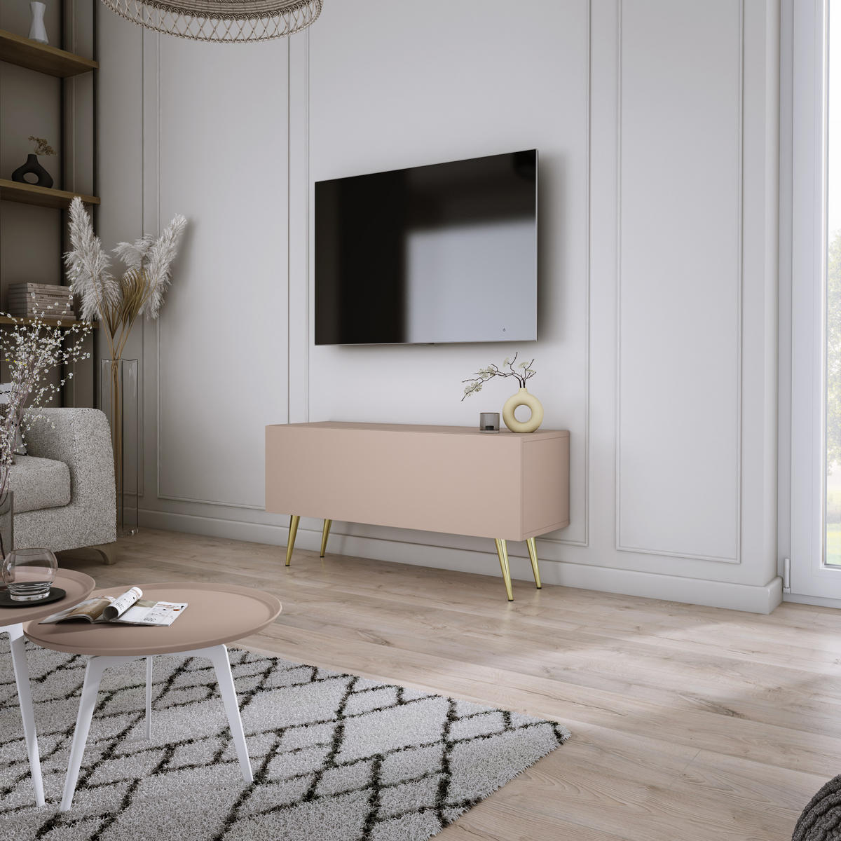 TV-SCHRANK : Karamellbraun, 100 x 52 x 32 cm, Goldene Beine - Goldfarben/Braun, Holzwerkstoff/Metall (100/52/32cm) - 3XE LIVING