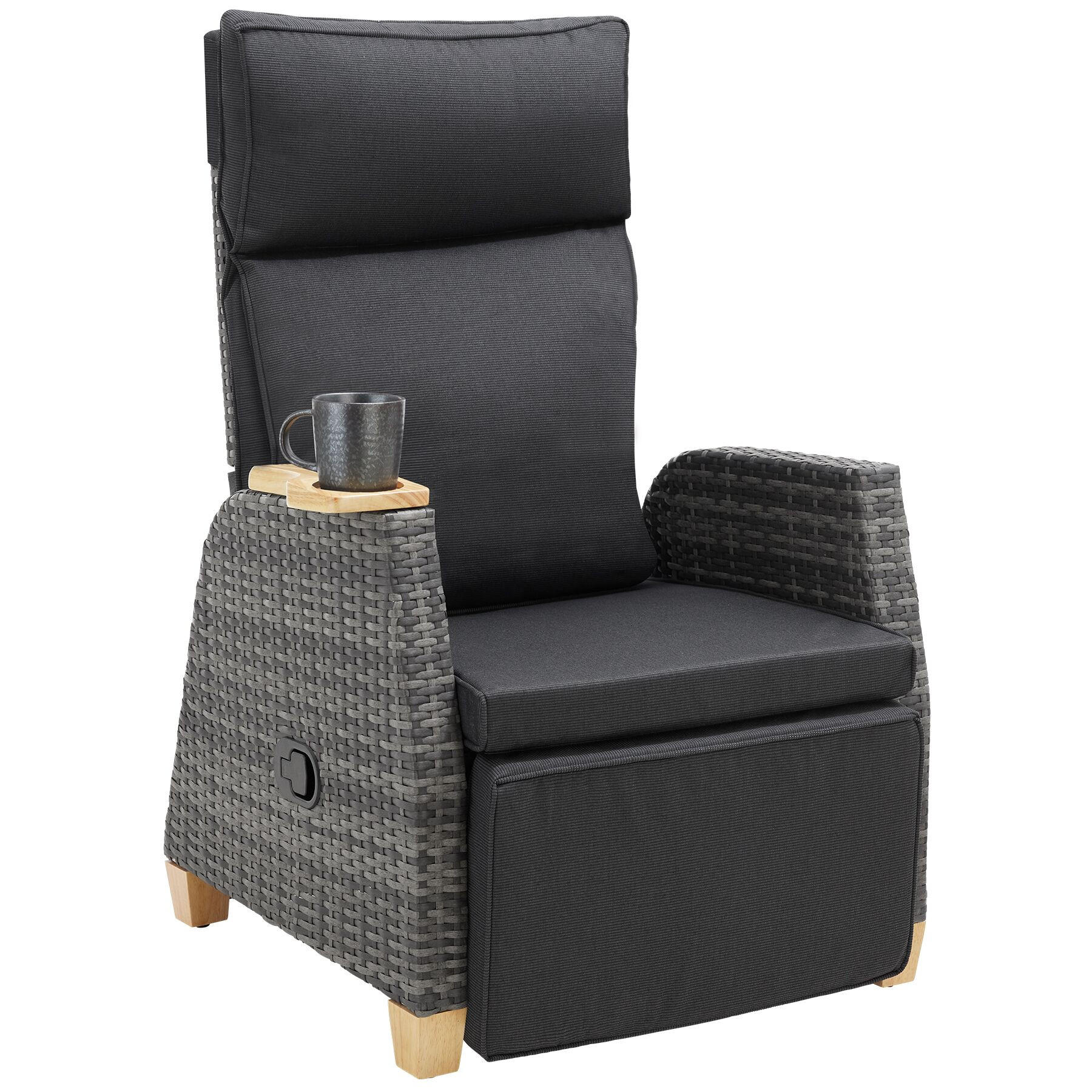 RATTANSESSEL Pescara, verstellbare Lehne, Aluminiumgestell grau, 68,5 x 67-128 x 87-104 cm, wetterfester Bezug, 150 kg belastbar - Grau, Kunststoff (68.5/106/129cm) - tectake