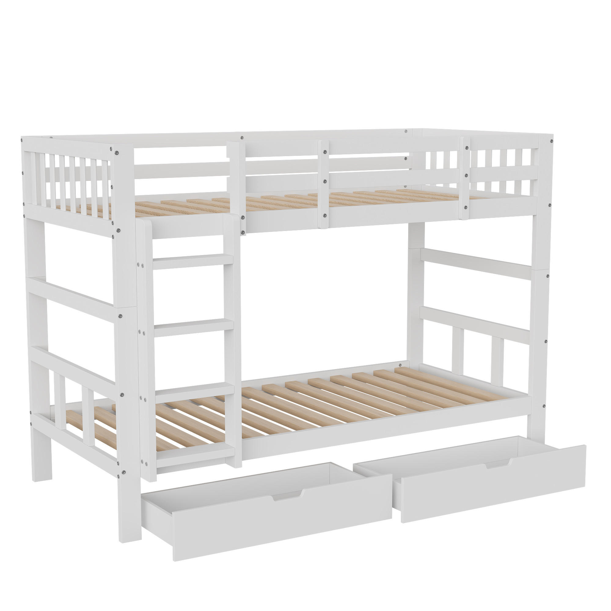 ETAGENBETT 90x200 cm Weiß aus Massivholz, Kinderbett mit Stauraum - Weiß, Holz/Metall (90/200cm) - PARAFTA HOME