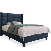 POLSTERBETT 90/200 cm Blau aus Leinen mit Lattenrost und gepolstertem Kopfteil - Blau, Textil (90/200cm) - OKWISH