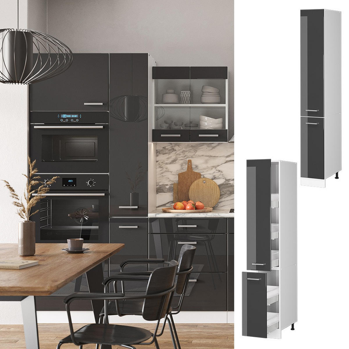 LEKARNIŠKA OMARICA R-Line Antracit z visokim sijajem 30 cm - črna/bela, leseni material (30/206.8/57.2cm) - Vicco