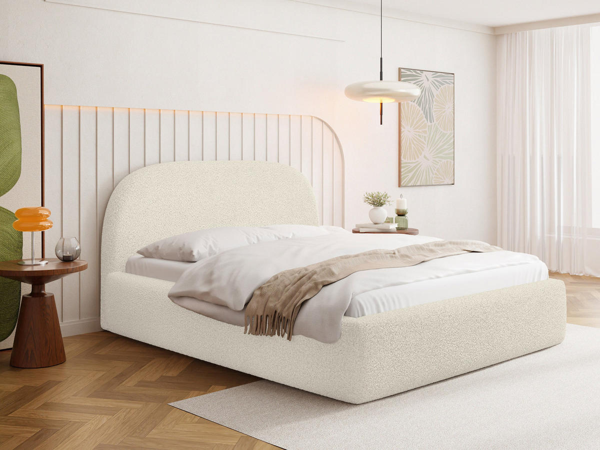 POLSTERBETT Puro mit Bettkasten, Creme Boucle 120 x 200 cm – mit Metall-Lattenrost - Birkefarben/Creme, Holzwerkstoff/Kunststoff (120/200cm) - WFL GROUP