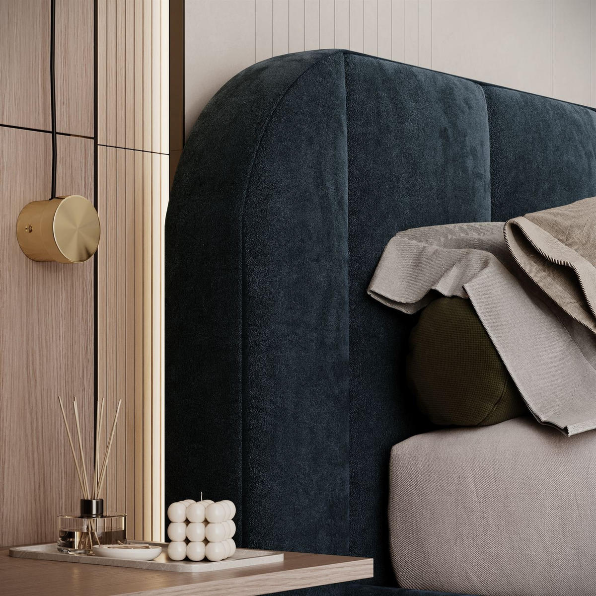 BETT AMARA 140x200 gepolstert mit Stauraum und Lattenrost, Royal Velvet 233 - Blau, Textil (140/200cm) - Lookway