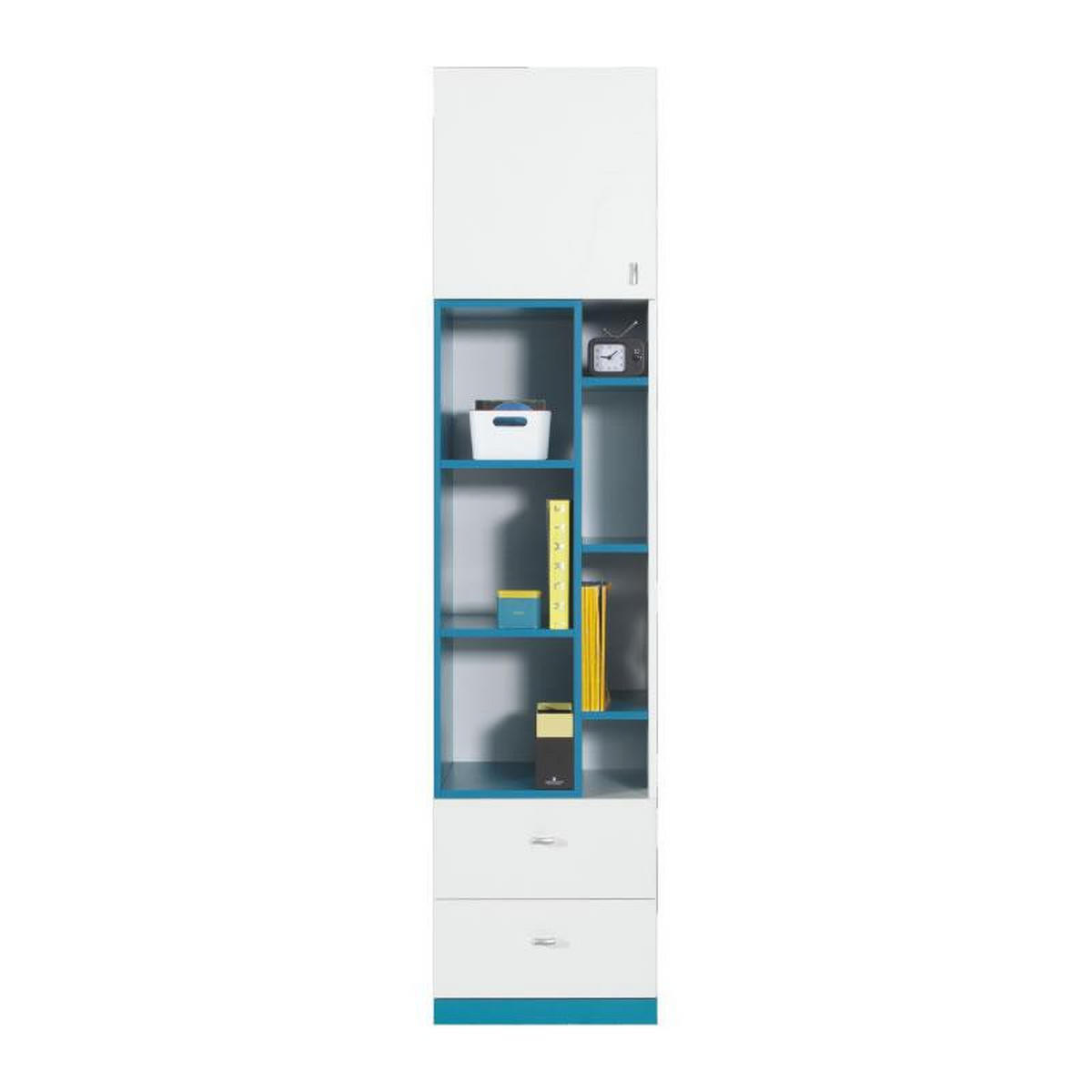 SCHLAFZIMMER Set 9-tlg. – MOBI System – Weiß / Blau - Weiß, Holzwerkstoff (95/195/95cm) - hi-markt